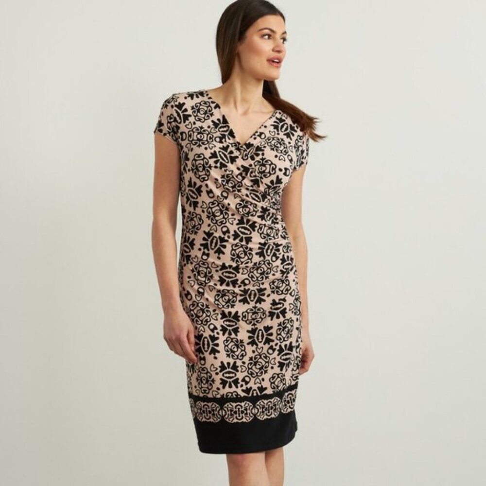 Joseph Ribkoff Printed Cap Sleeve Faux Wrap Midi Dress